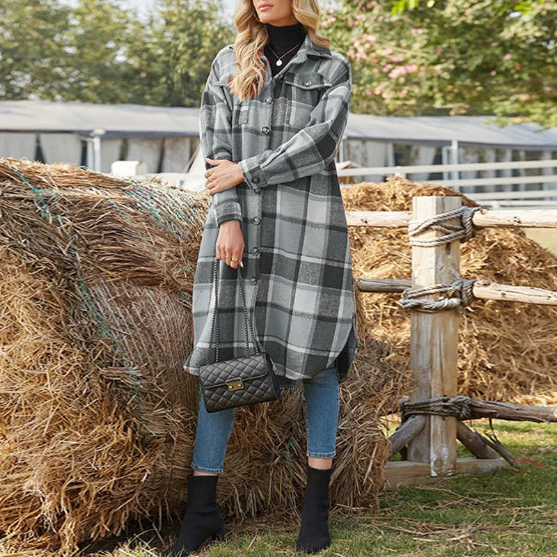 Rutete bluse med slits - Image 5