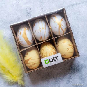 EASTER GOLDIE EGG hvit/gul/gull 6-pakning i boks